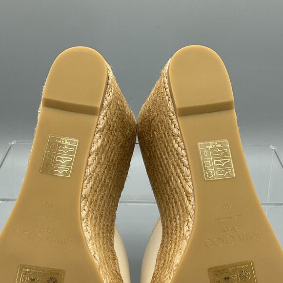 NEW Jimmy Choo Women’s Leda Leather Espadrille Wedges Latte/Gold Size 10 - Picture 9 of 10